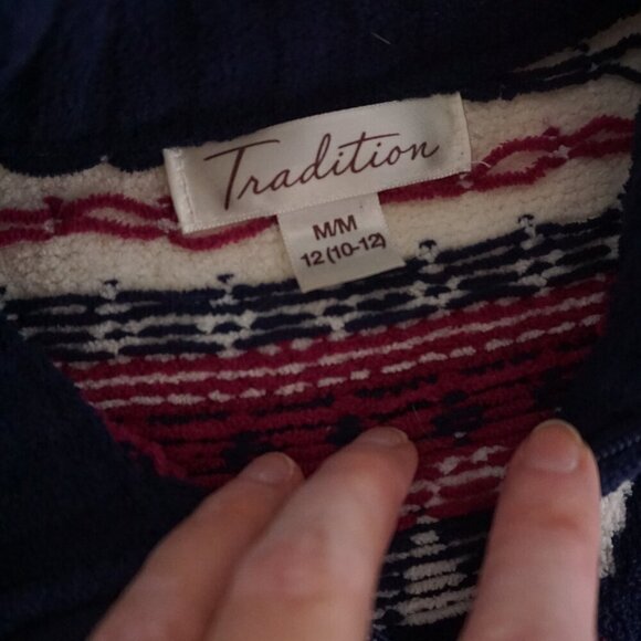 Vintage Tradition White Blue Red Winter Reindeer Snowflake Zip Up Sweater M - Picture 11 of 11